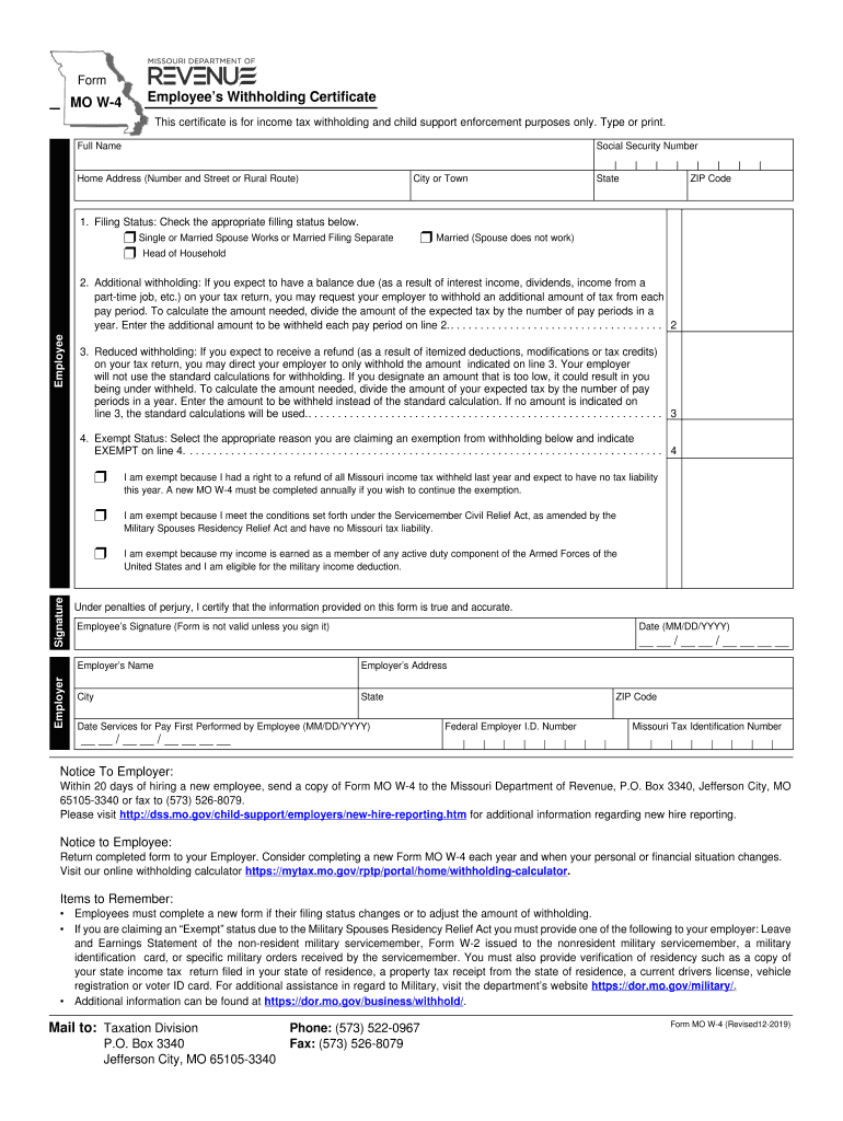 2019 Form MO W 4 Fill Online Printable Fillable Blank PdfFiller