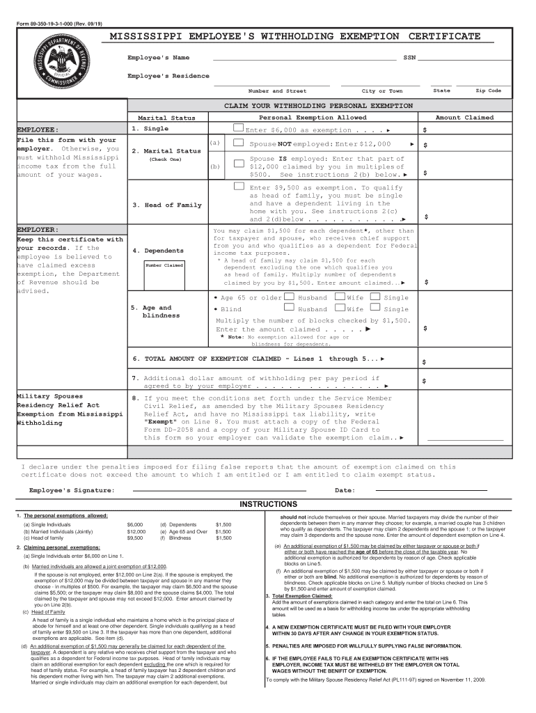2019 Form MS DoR 89 350 Fill Online Printable Fillable Blank PdfFiller