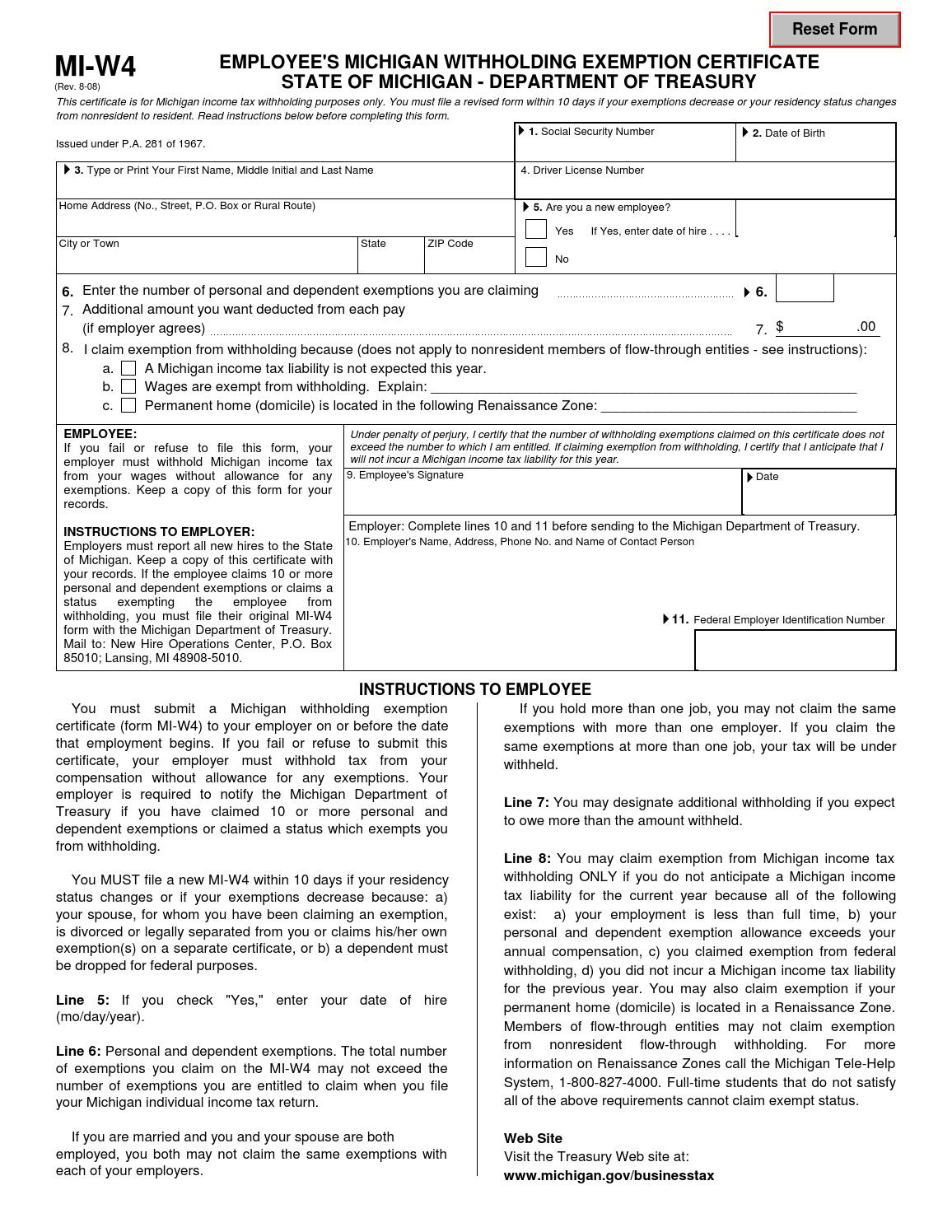 2021 W4 Form State Of Michigan W4 Form 2021