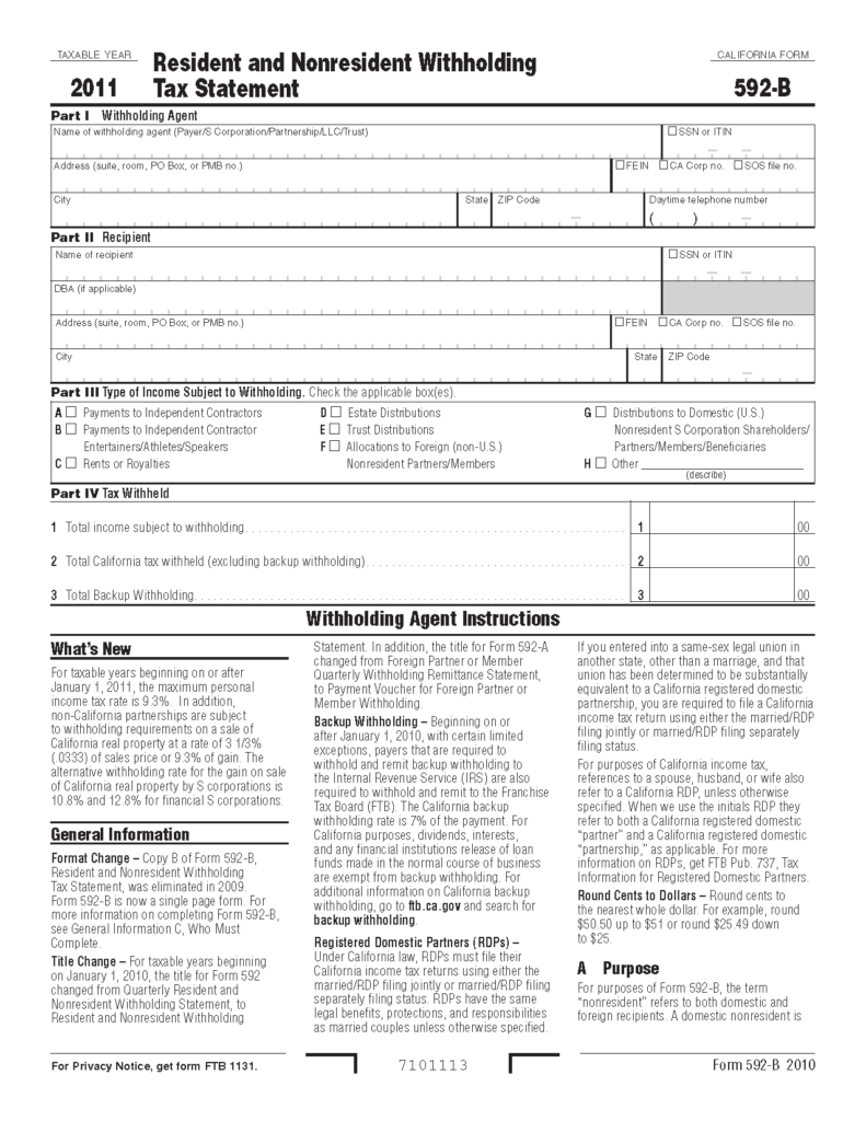 592B Form Resident And Nonresident Withholding Tax Statement