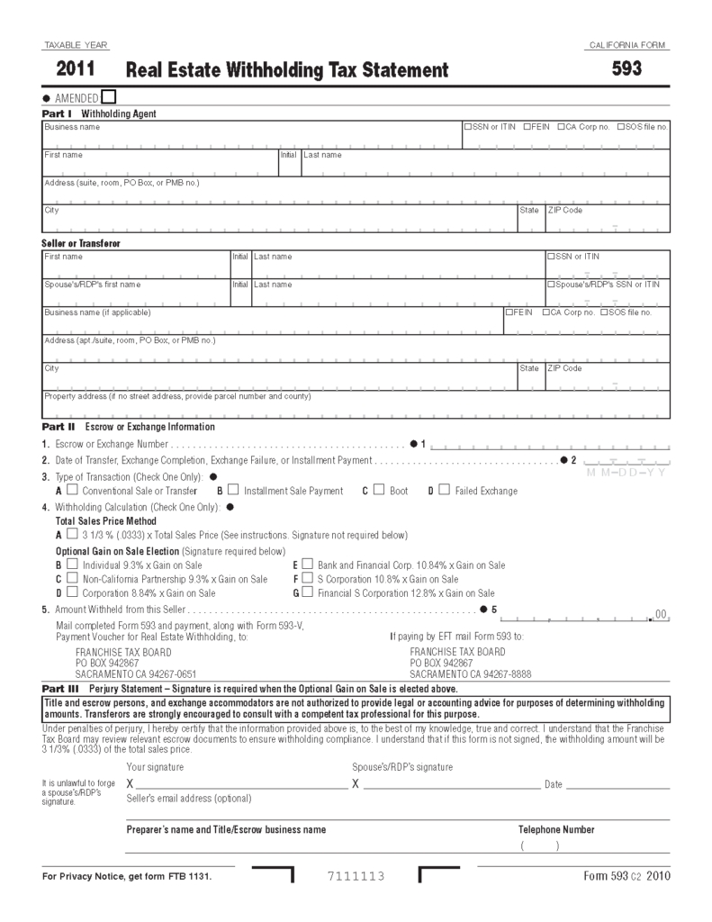 593 Form Real Estate Withholding Tax Statement