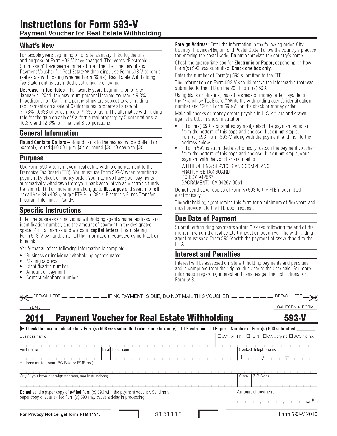 593V Form Payment Voucher For Real Estate Withholding