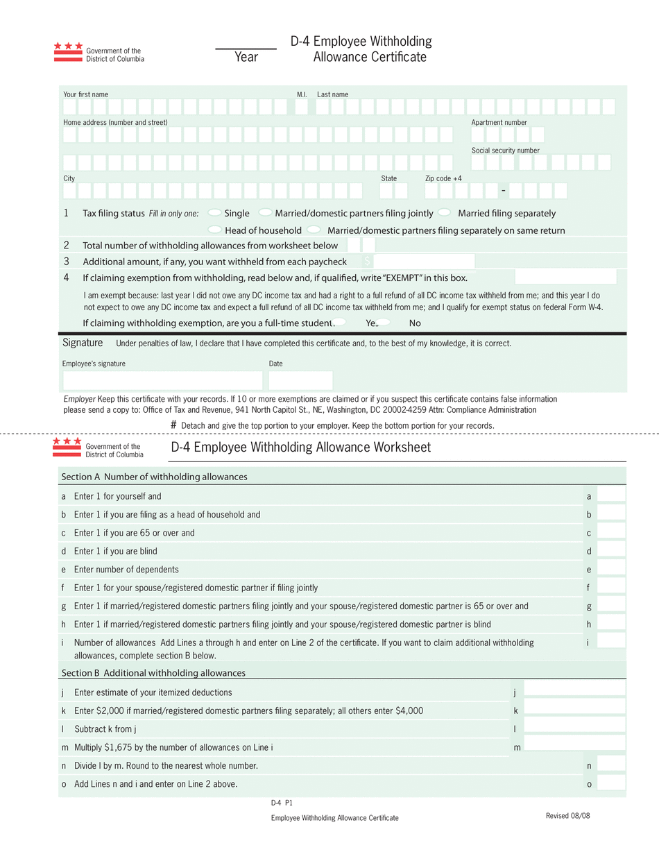 Employee Dc Tax Withholding Form 2022