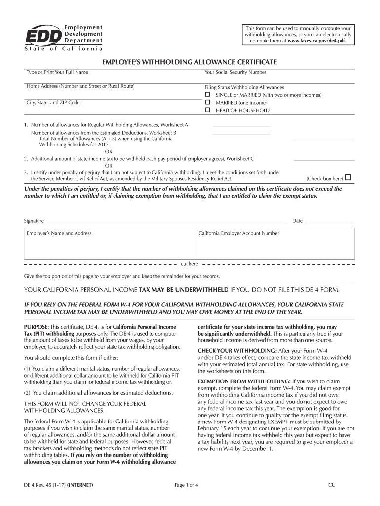 De4 Form Fill Online Printable Fillable Blank PDFfiller