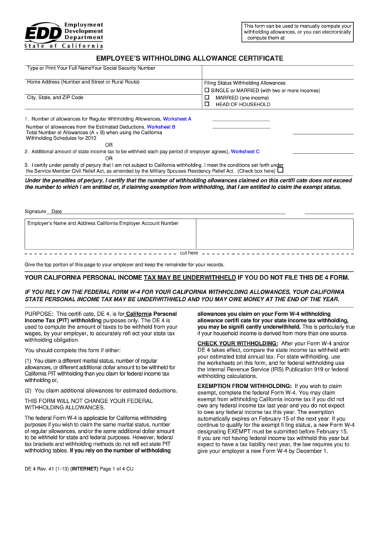 Employee s Withholding Allowance Certificate Printable Pdf Download