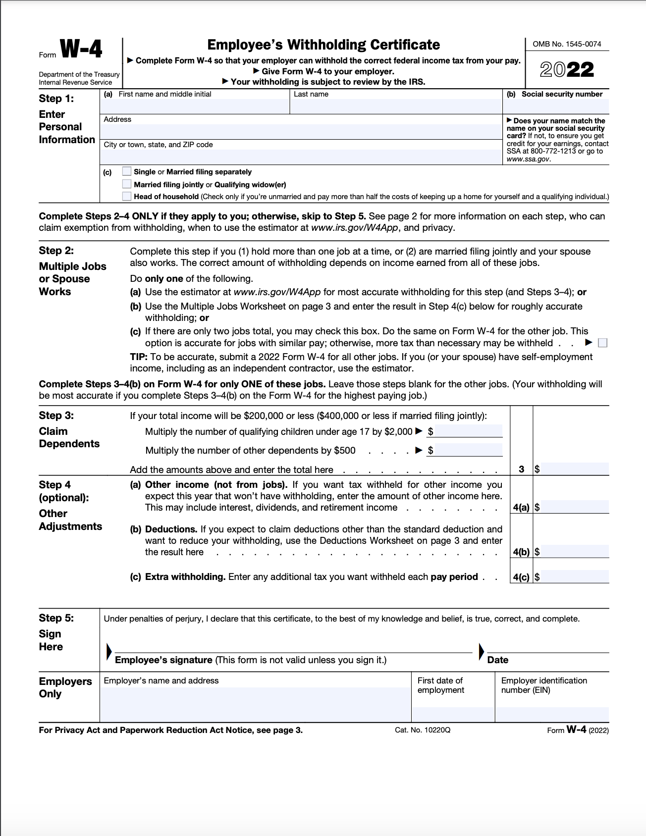 Example Of A W4 Filled 2022 Calendar Template 2022