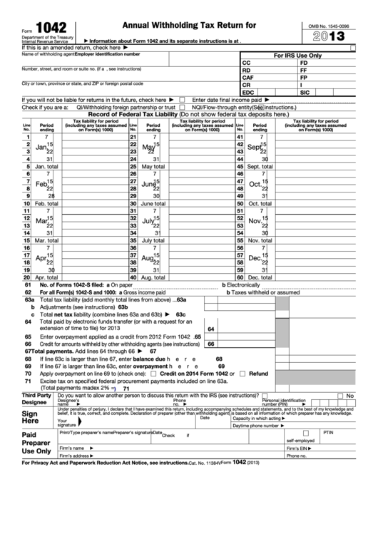 Fillable Annual Withholding Tax Return For Us Source Income Of Foreign 