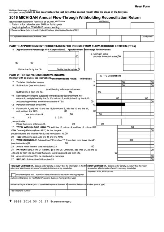 State Of Michigan Annual Withholding Form