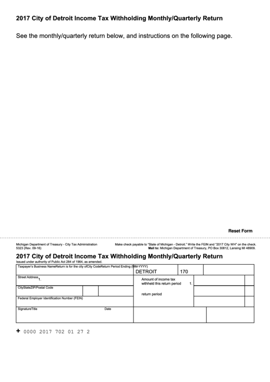 Fillable Form 5323 City Of Detroit Income Tax Withholding Monthly 