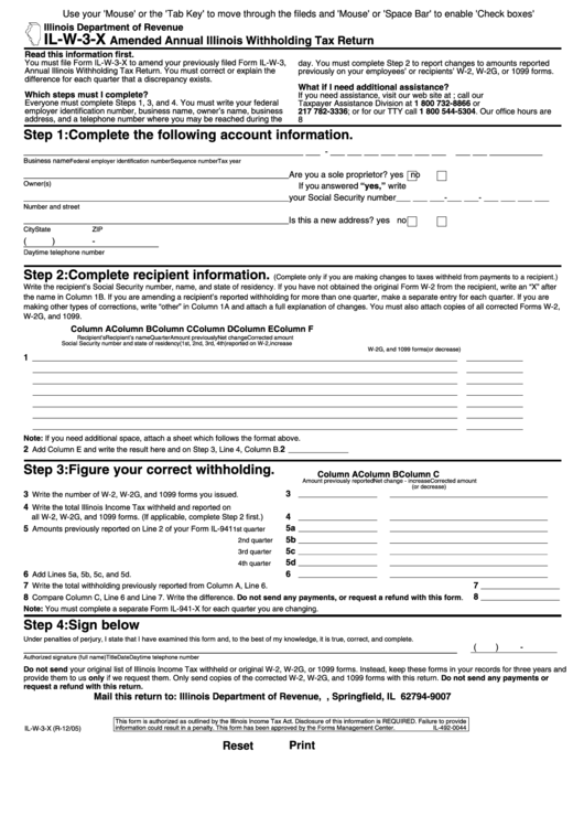 Fillable Form Il W 3 X Amended Annual Illinois Withholding Tax Return 