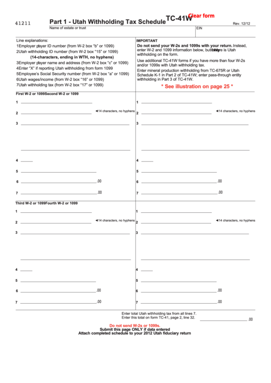 Fillable Form Tc 41w Utah Withholding Tax Schedule Printable Pdf Download