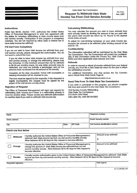 Fillable Form Tc 715 Request To Withholding Utah State Income Tax 