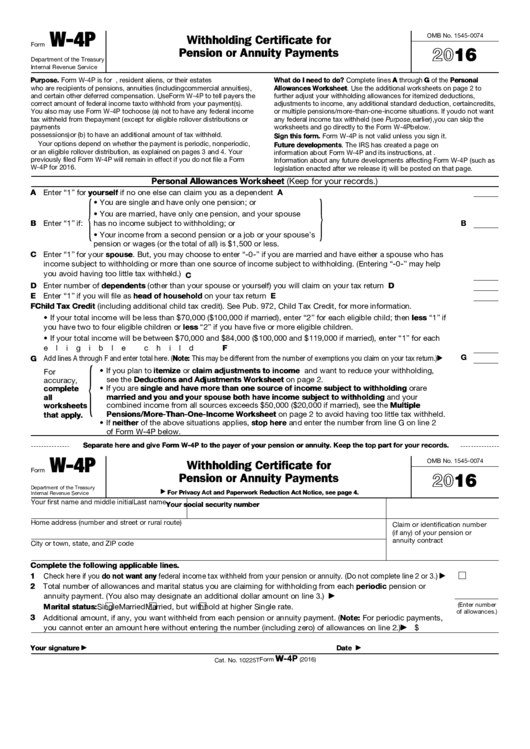 Fillable Form W 4p Withholding Certificate For Pension Or Annuity 