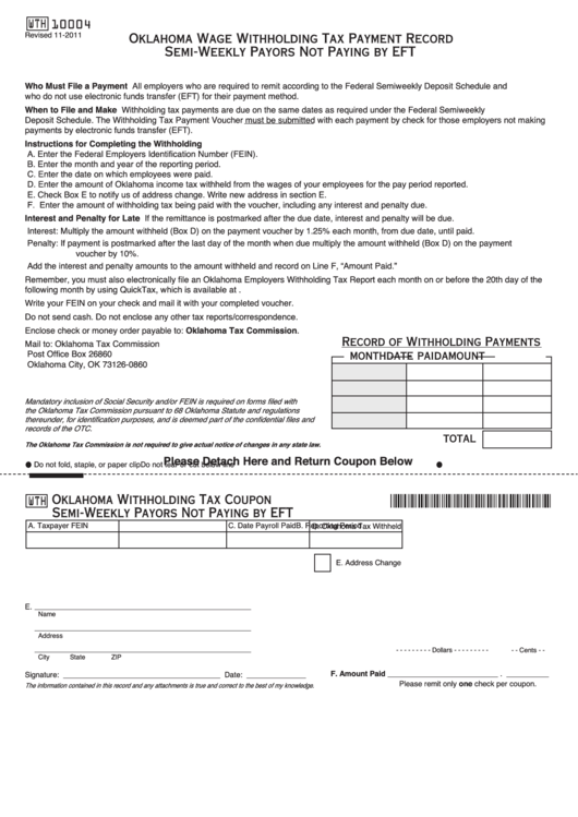 Fillable Form Wth10004 Oklahoma Wage Withholding Tax Payment Record 