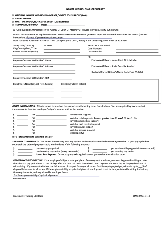 Fillable Income Withholding For Support Form Printable Pdf Download