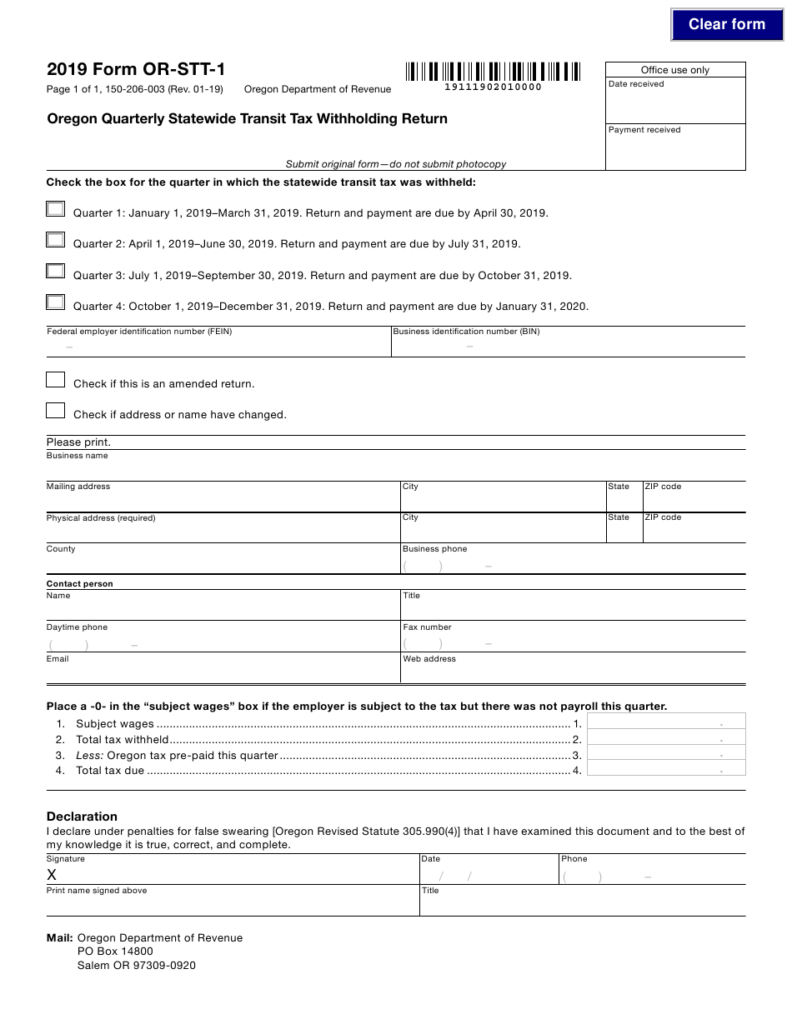 Form 150 206 003 OR STT 1 Download Fillable PDF Or Fill Online Oregon 