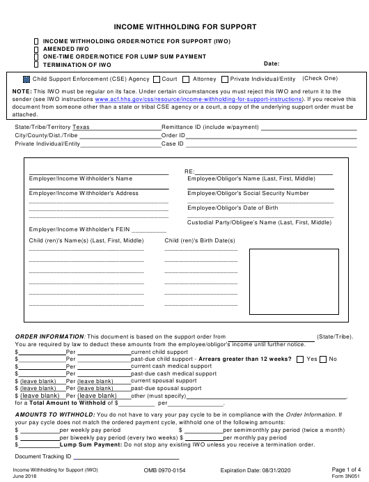 Form 3N051 Download Printable PDF Or Fill Online Income Withholding For