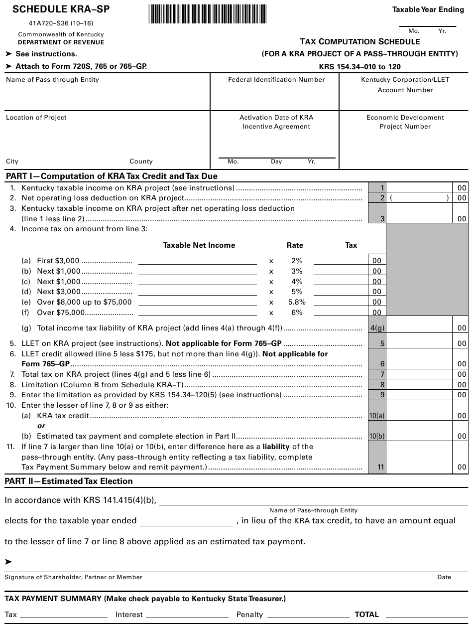 Form 41A720 S36 Schedule KRA SP Download Fillable PDF Or Fill Online 