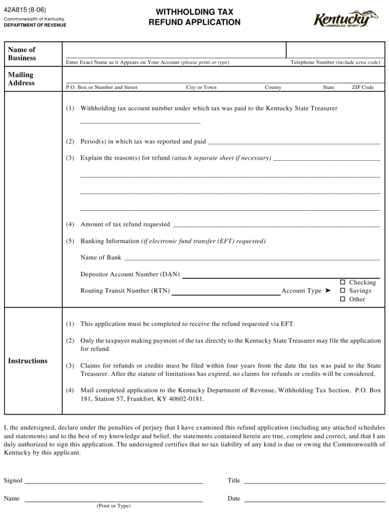 Form 42A815 Download Fillable PDF Or Fill Online Withholding Tax Refund 