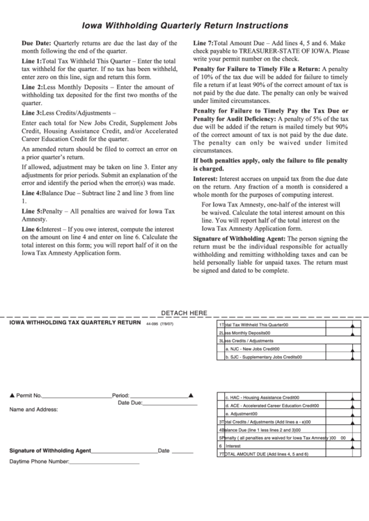 Form 44 095 Iowa Withholding Tax Quarterly Return Printable Pdf Download