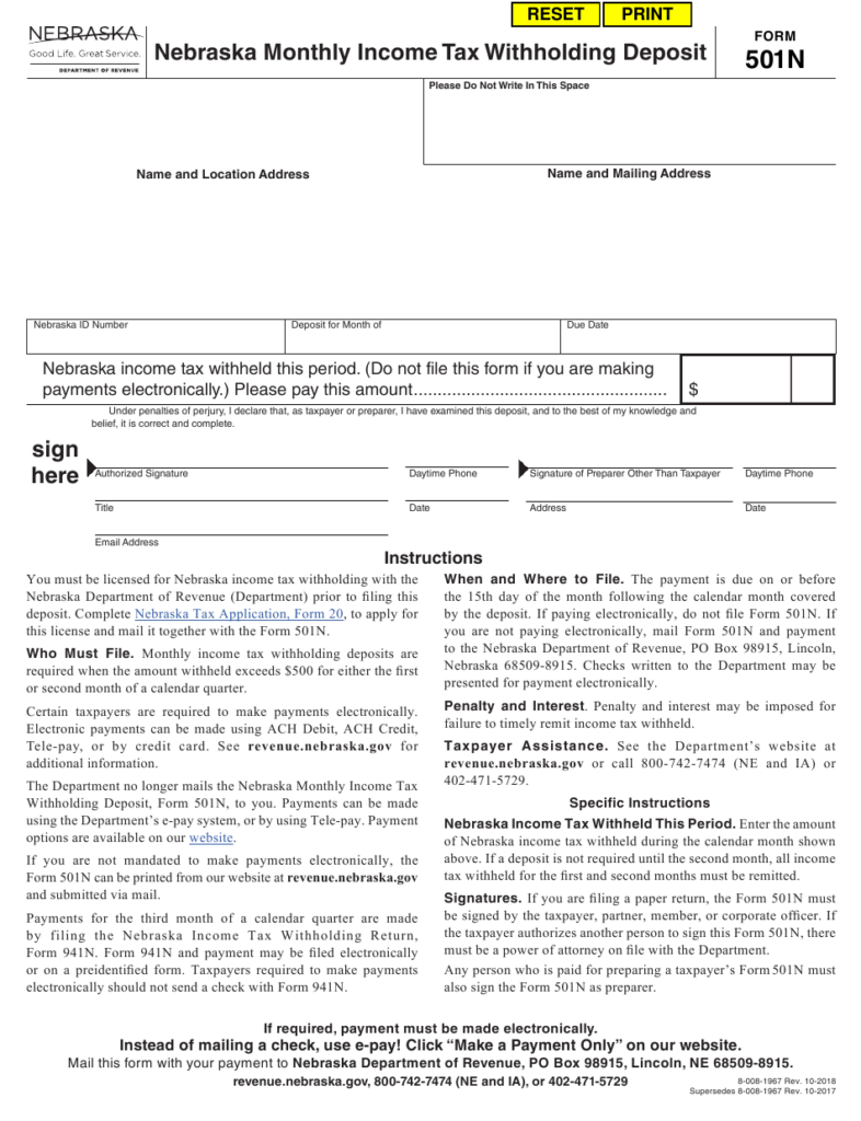 Form 501N Download Fillable PDF Or Fill Online Nebraska Monthly Income 