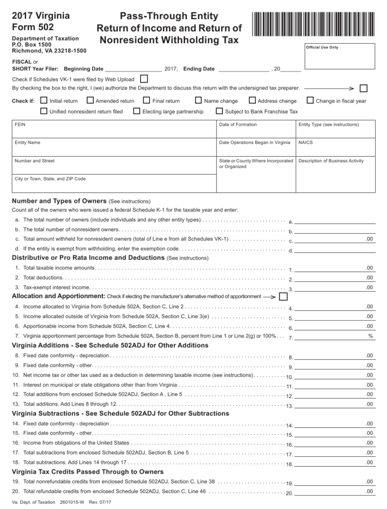 Form 502 Download Fillable PDF Or Fill Online Pass Through Entity 