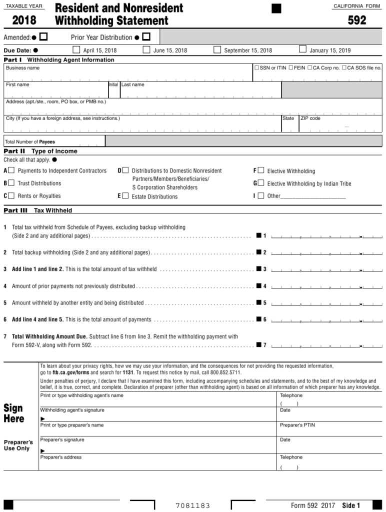 Form 592 Download Fillable PDF Or Fill Online Resident And Nonresident 