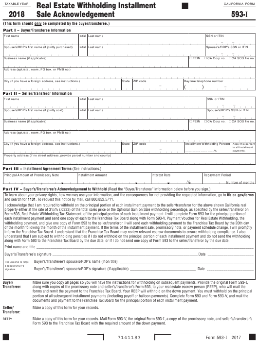 Form 593 I Download Printable PDF Or Fill Online Real Estate 