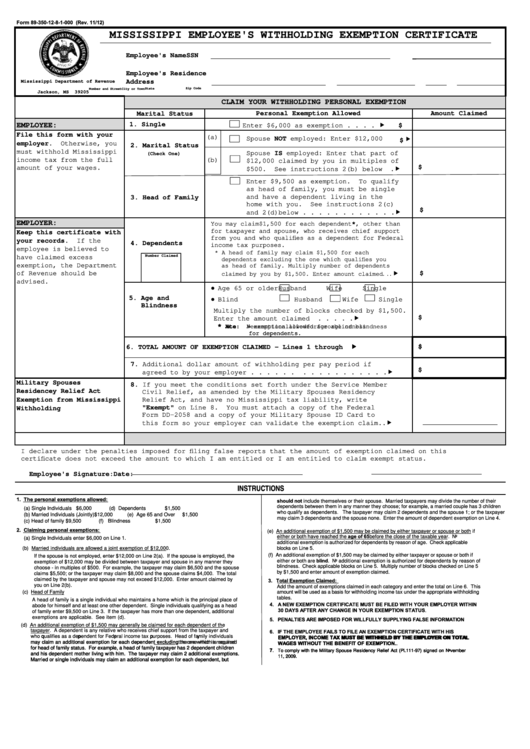 Form 89 350 12 8 1 000 Mississippi Employee S Withholding Exemption 