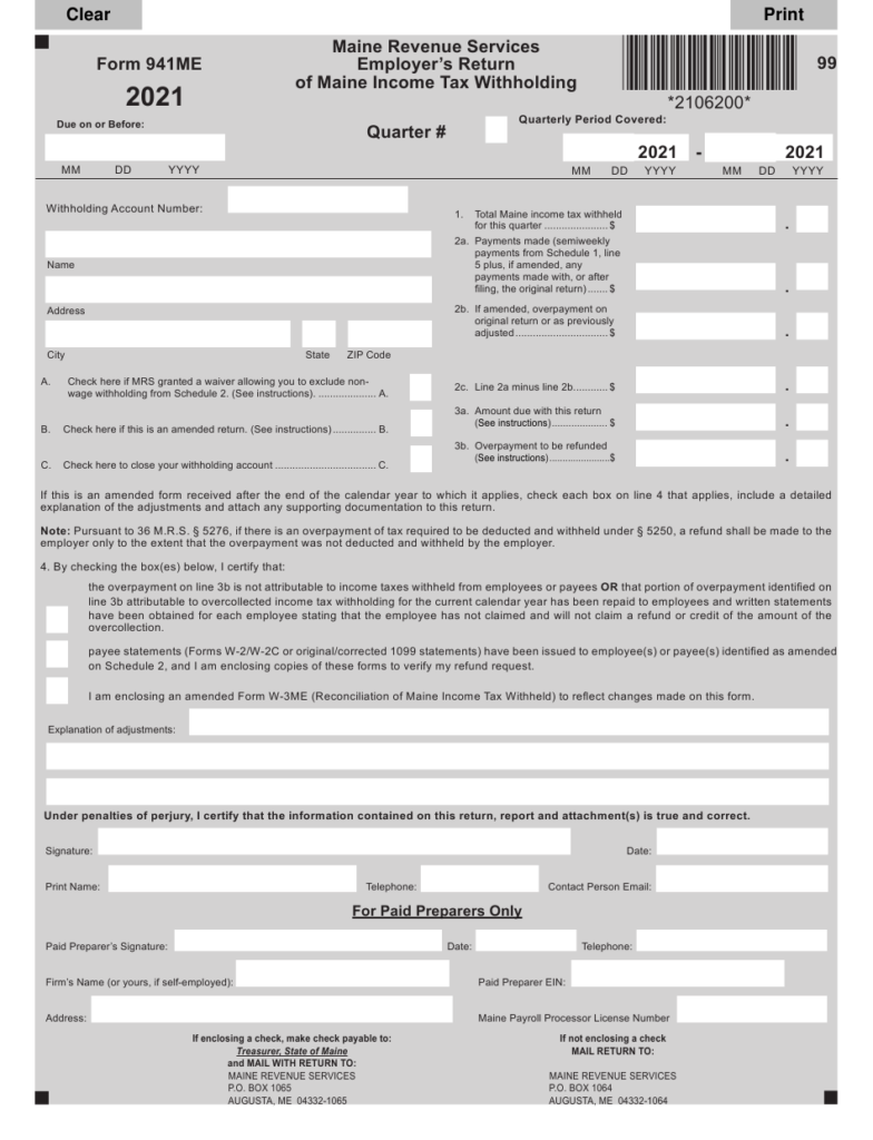 Form 941ME Download Fillable PDF Or Fill Online Employer s Return Of 