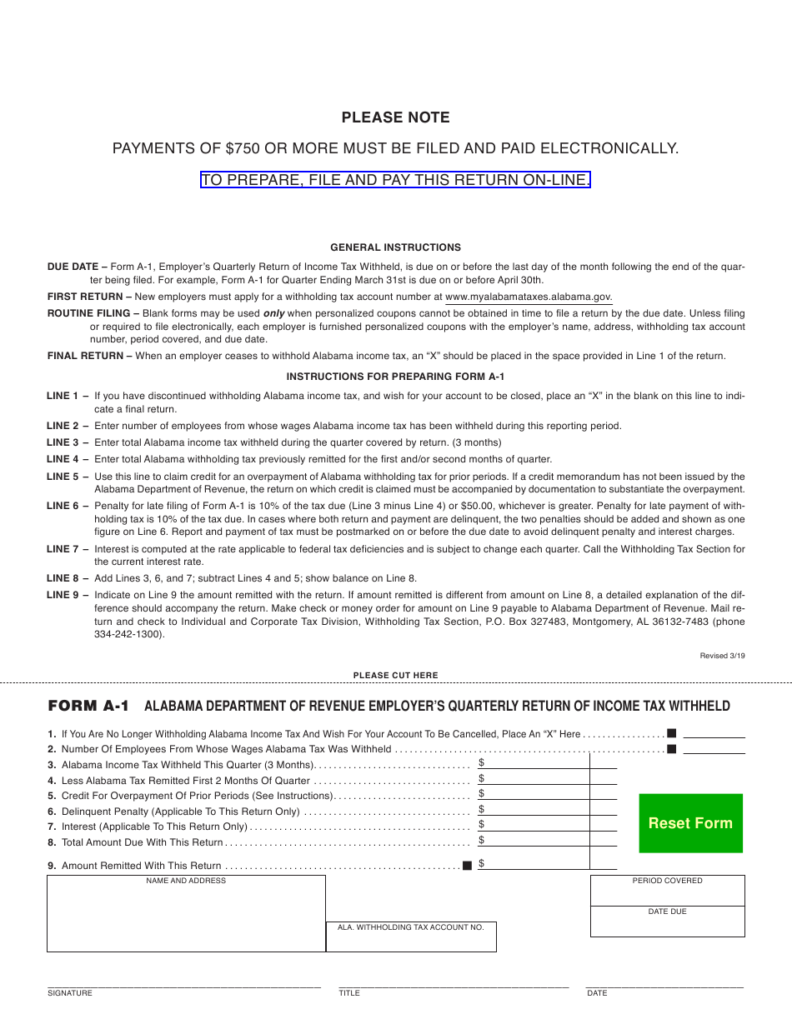 Form A 1 Download Fillable PDF Or Fill Online Alabama Department Of 