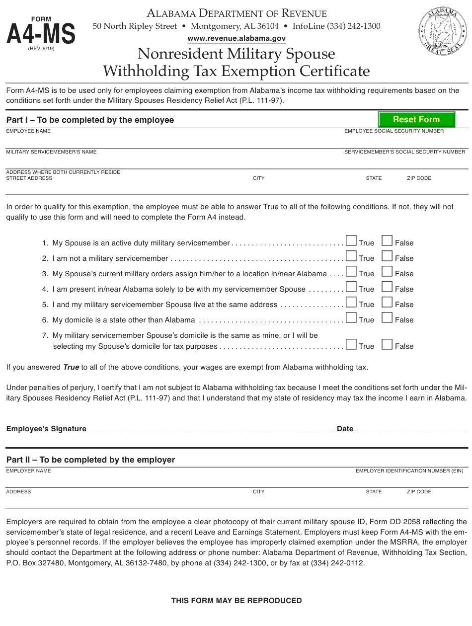 Form A4 MS Download Fillable PDF Or Fill Online Nonresident Military 