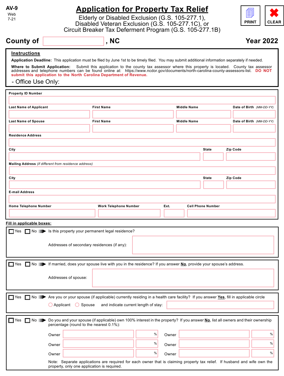 Form AV 9 Download Fillable PDF Or Fill Online Application For Property 