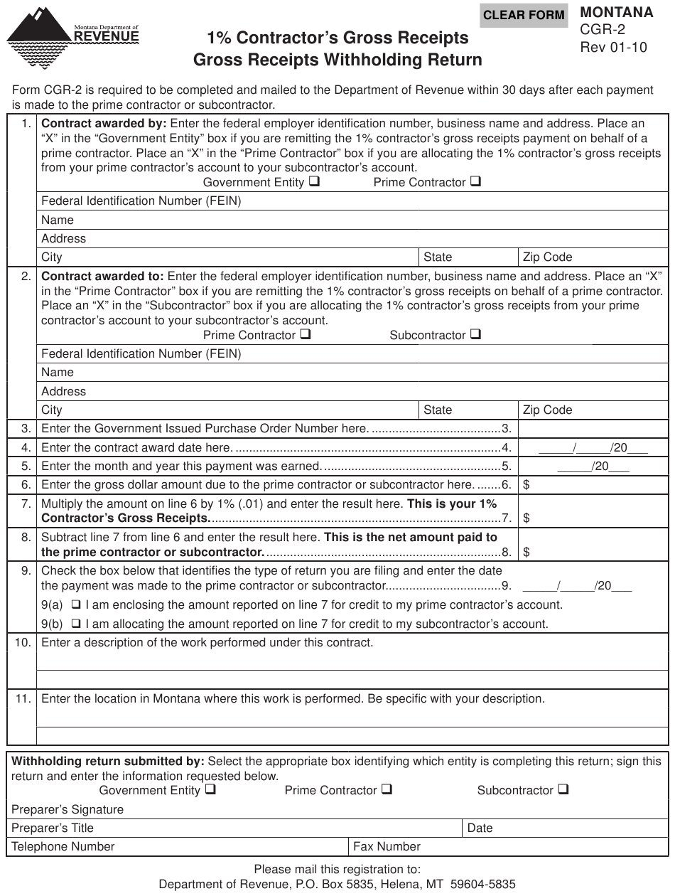 Form CGR 2 Download Fillable PDF Or Fill Online 1 Contractor s Gross 