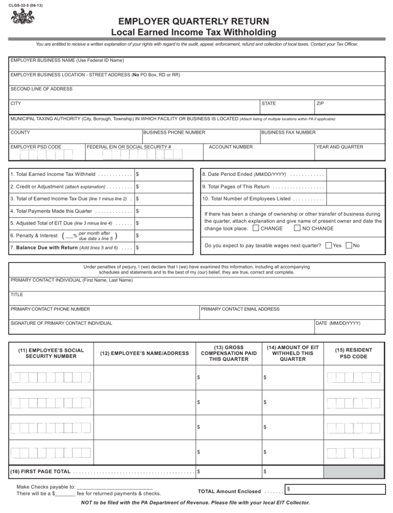 Form CLGS 32 5 Download Fillable PDF Or Fill Online Employer Quarterly 
