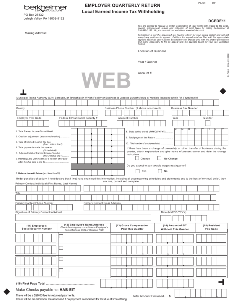 Form DCEDE11 Download Fillable PDF Or Fill Online Employer Quarterly 