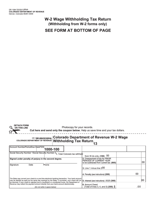 Form Dr 1094 Colorado Department Of Revenue W 2 Wage Withholding Tax 