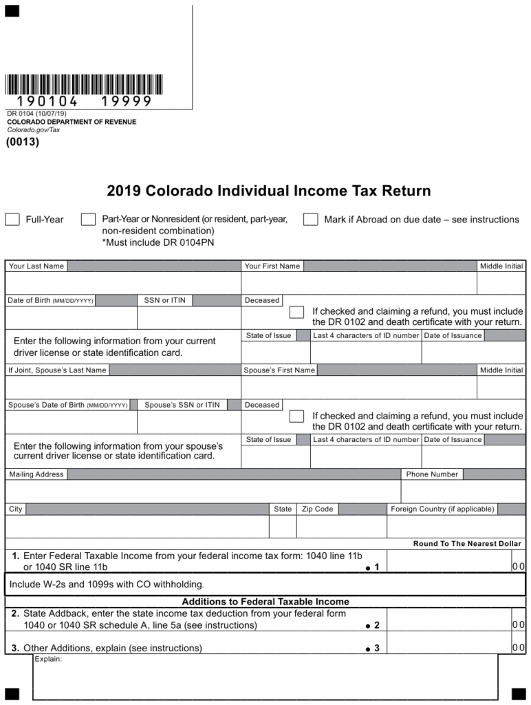 Form DR0104 Download Fillable PDF Or Fill Online Colorado Individual 