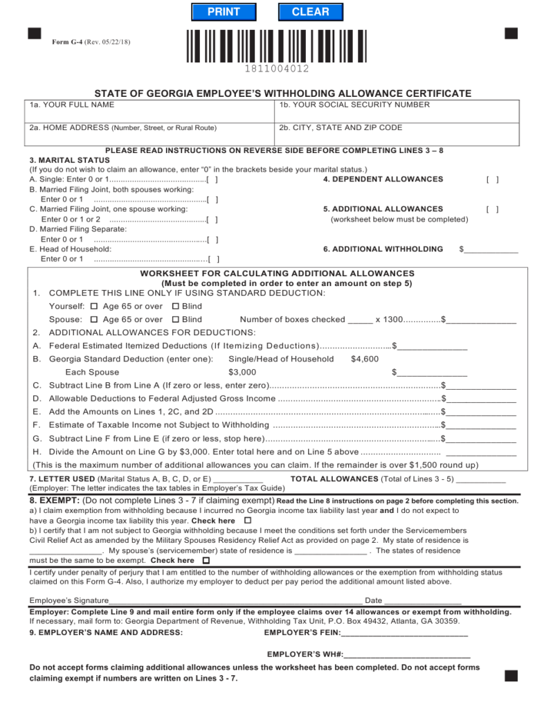 Form G 4 Download Fillable PDF Or Fill Online State Of Georgia Employee 