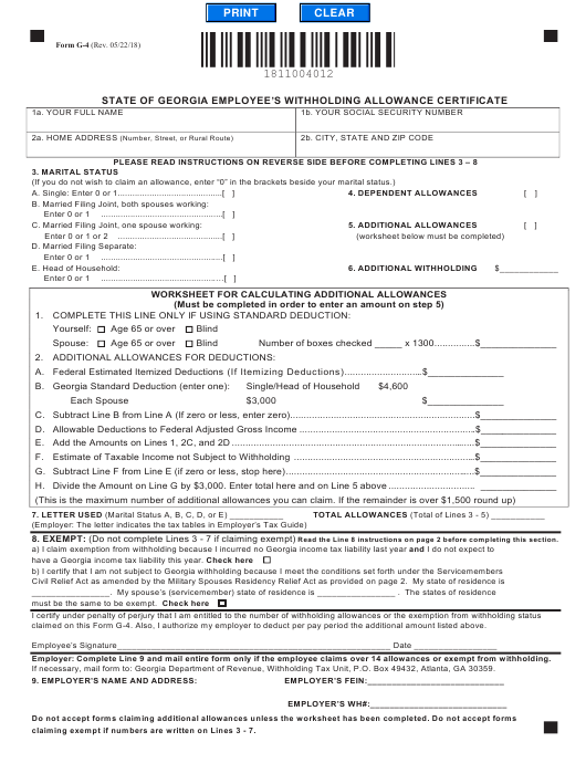 Form G 4 Download Printable PDF State Of Georgia Employee s 