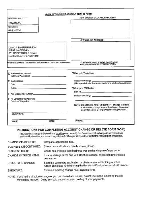 Form G 5 B Withholding Account Change Form Printable Pdf Download