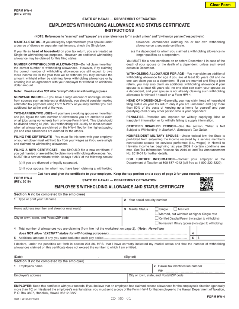 Form HW 4 Download Fillable PDF Or Fill Online Employee s Withholding 