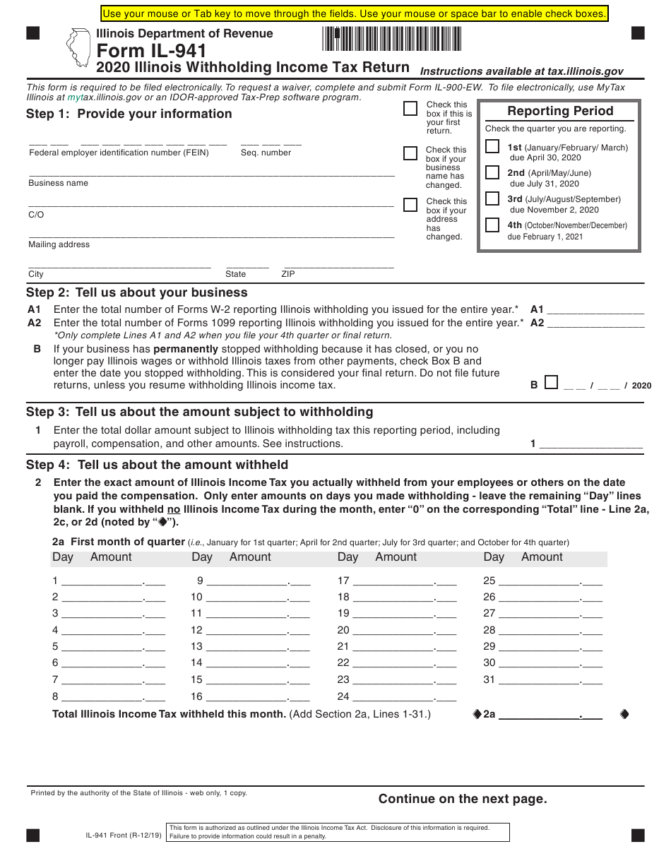 Form IL 941 Download Fillable PDF Or Fill Online Illinois Withholding 