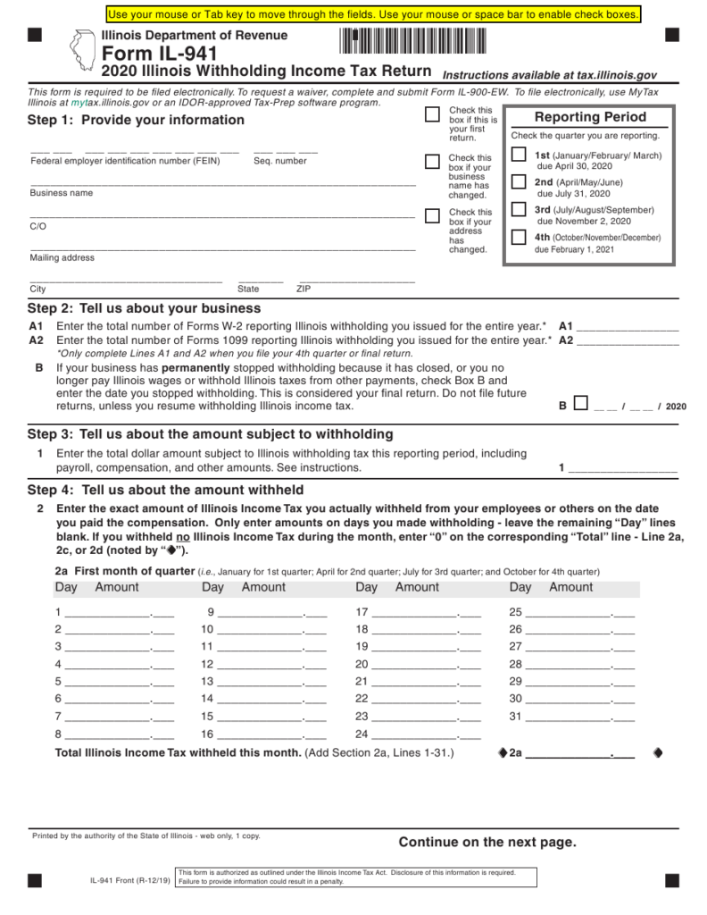 Form IL 941 Download Fillable PDF Or Fill Online Illinois Withholding 