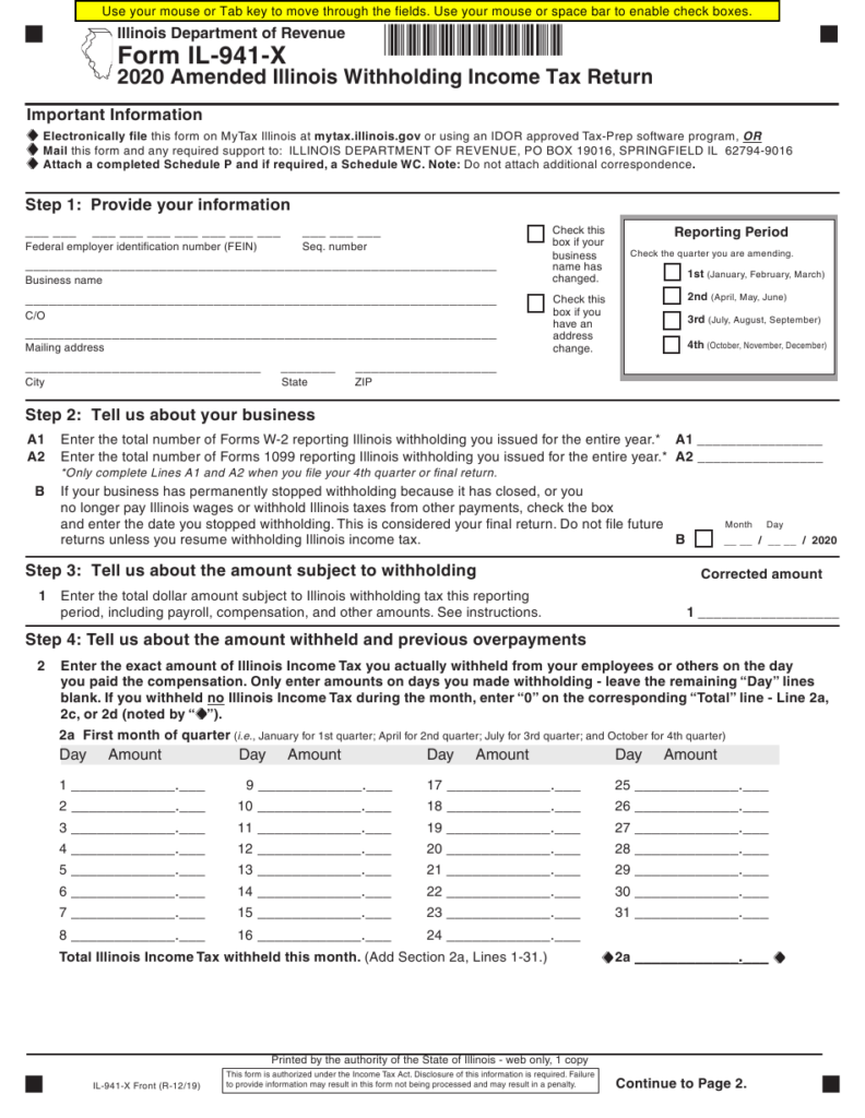 Form IL 941 X Download Fillable PDF Or Fill Online Amended Illinois 