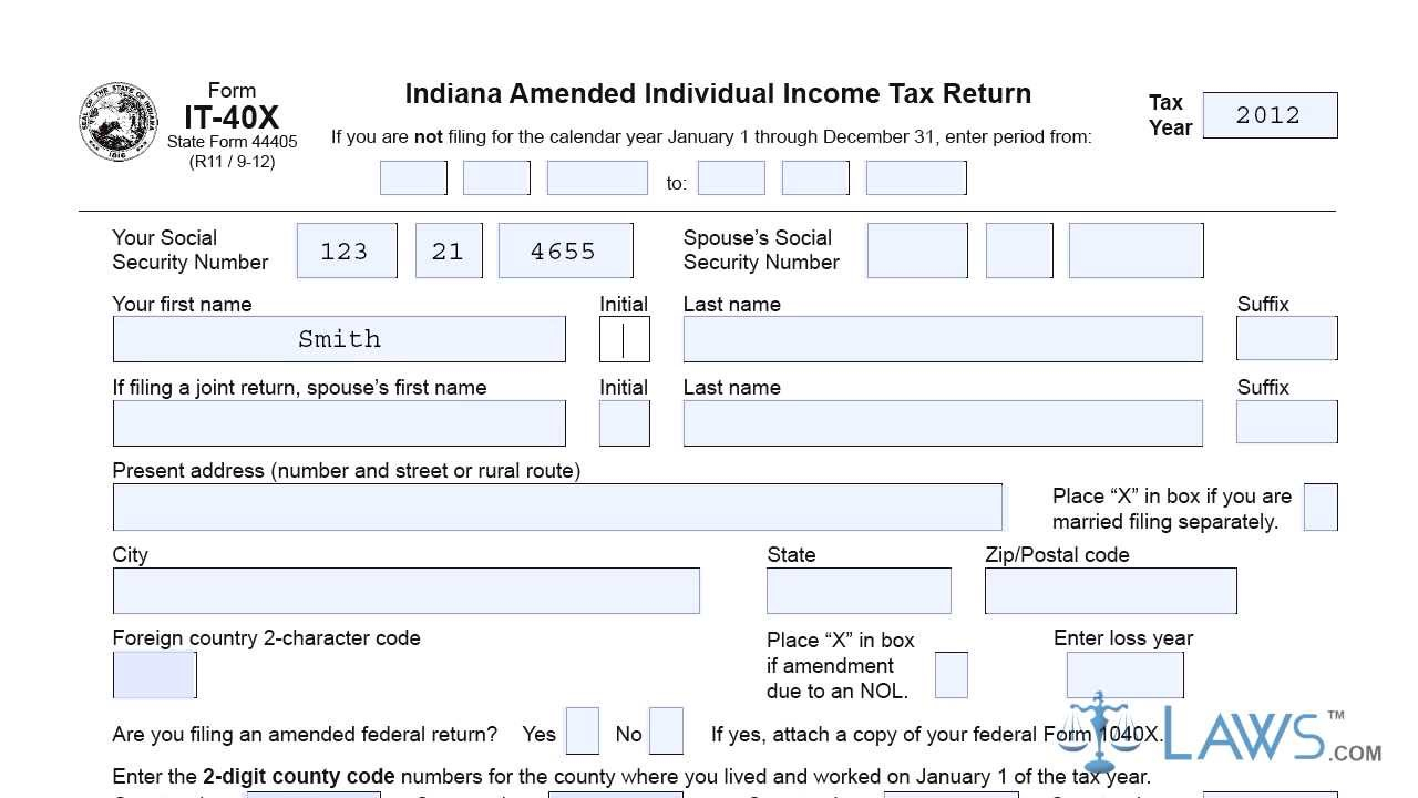 Form IT 40X Indiana Amended Individual Income Tax Return YouTube