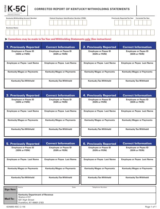 Form K 5C Download Fillable PDF Or Fill Online Corrected Report Of 