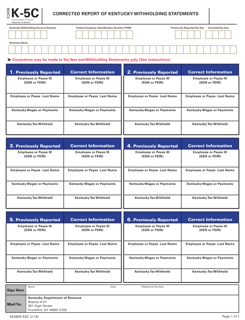 Form K 5C Download Fillable PDF Or Fill Online Corrected Report Of 