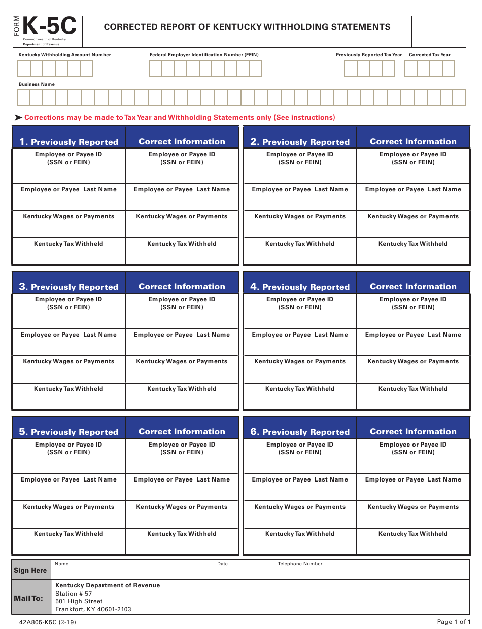 Form K 5C Download Fillable PDF Or Fill Online Corrected Report Of 