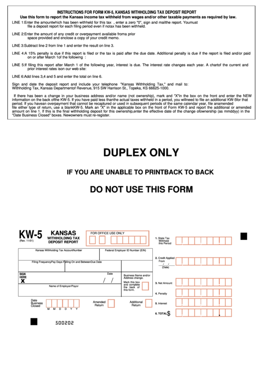 Form Kw 5 Kansas Withholding Tax Deposit Report And Change Forms 